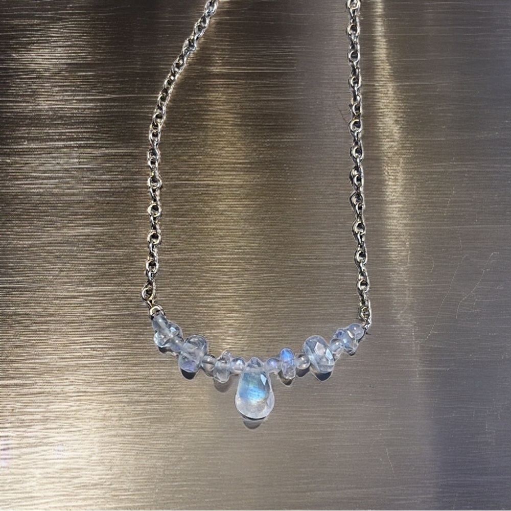 Genuine Rainbow Moonstone Necklace! 925 stamped silver rolo chain. - Picture 11 of 12